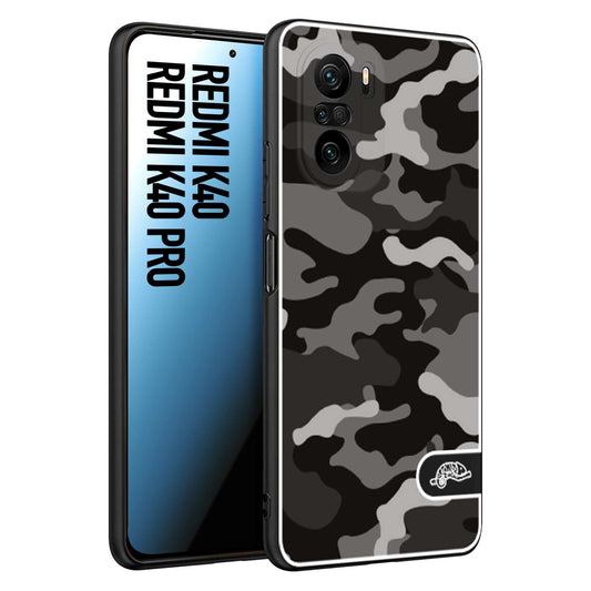 CUSTOMIZZA - Custodia cover nera morbida in tpu compatibile per Xiaomi Redmi K40 - K40 Pro camouflage mimetico militare nero black grigio