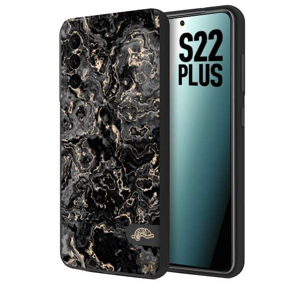 CUSTOMIZZA - Custodia cover nera morbida in tpu compatibile per Samsung S22 PLUS effetto marmo marble nero black venature dorato pietra