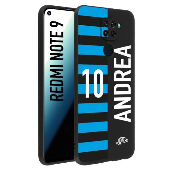 CUSTOMIZZA - Custodia cover nera morbida in tpu compatibile per Xiaomi Redmi Note 9 personalizzata calcio football nome e numero calciatori nerazzurra