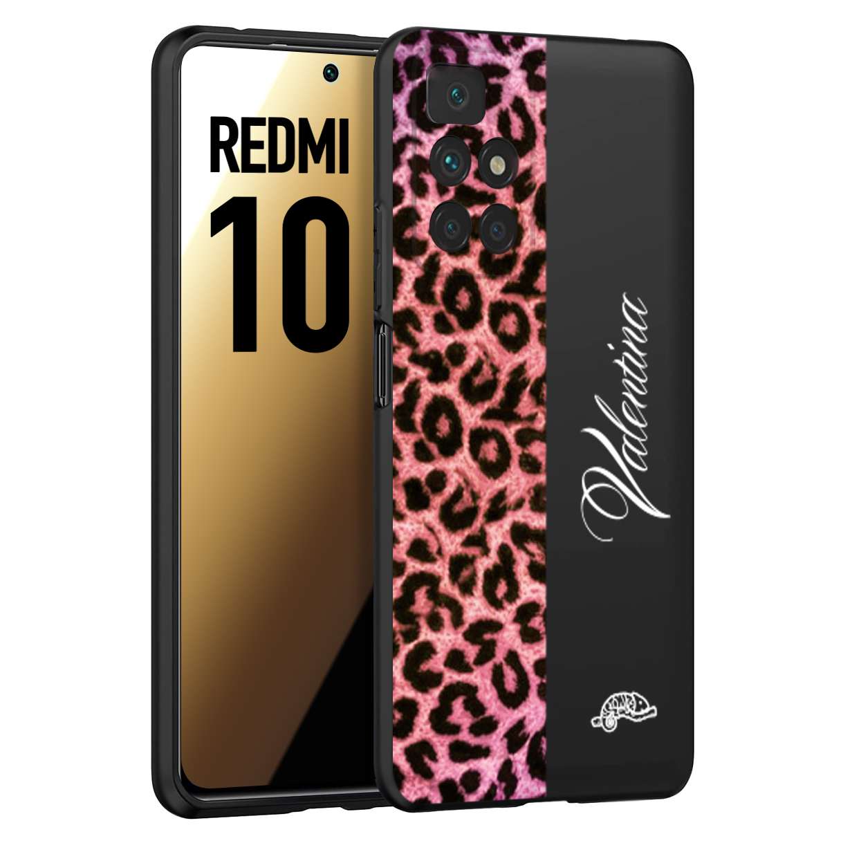 CUSTOMIZZA - Custodia cover nera morbida in tpu compatibile per Xiaomi Redmi 10 leopardato rosa fucsia personalizzata nome iniziali