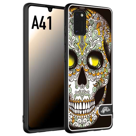 CUSTOMIZZA - Custodia cover nera morbida in tpu compatibile per Samsung A41 teschio messicano Mexican skull bianco verde giallo