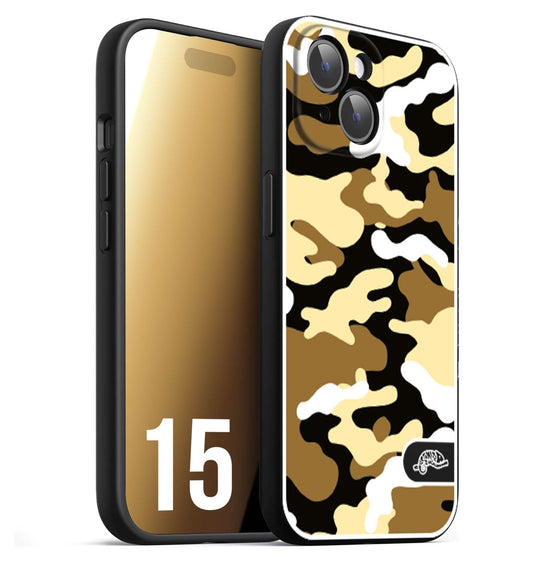 CUSTOMIZZA - Custodia cover nera morbida in tpu compatibile per iPhone 15 camouflage mimetico militare giallo desert brown