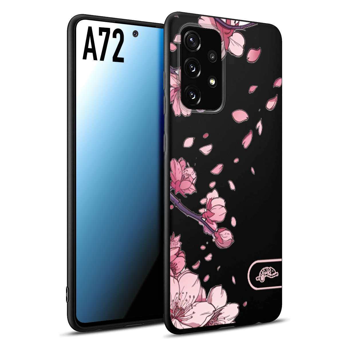 CUSTOMIZZA - Custodia cover nera morbida in tpu compatibile per Samsung A72 giapponese fiori di ciliegio in fiore a rilievo disegnata tattoo