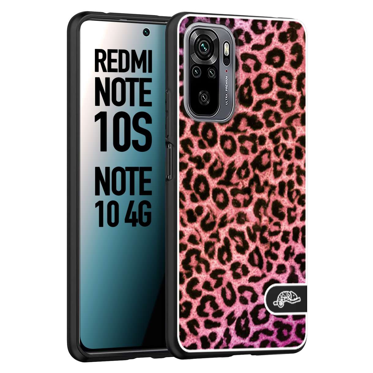 CUSTOMIZZA - Custodia cover nera morbida in tpu compatibile per Xiaomi Redmi Note 10S leopardato maculato donna rosa leopard