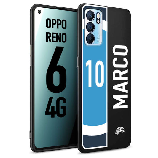 CUSTOMIZZA - Custodia cover nera morbida in tpu compatibile per Oppo Reno 6 4G personalizzata calcio football nome e numero calciatori biancoazzurri bianco celesti