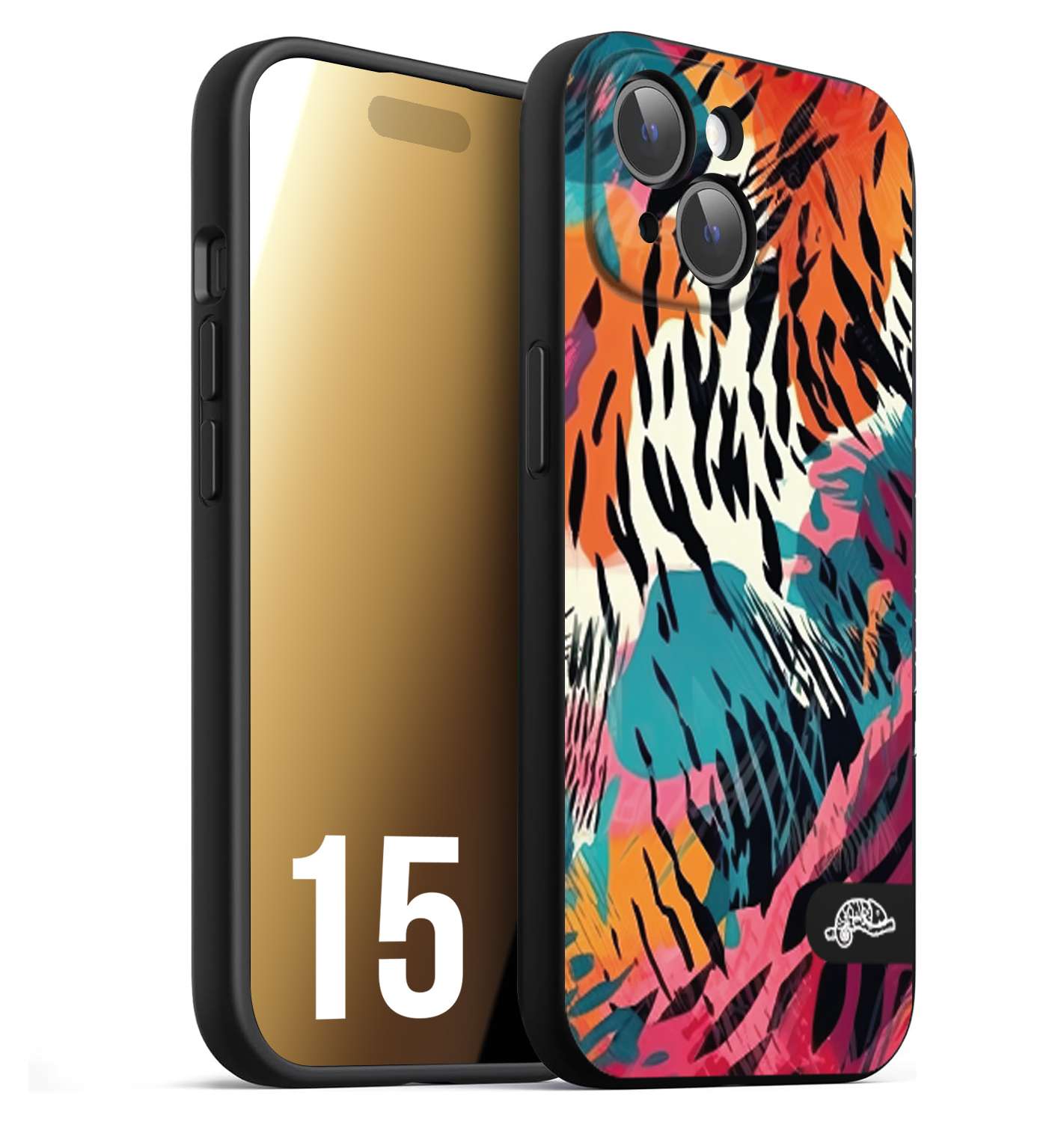 CUSTOMIZZA - Custodia cover nera morbida in tpu compatibile per iPhone 15 leopardato maculato tigrato tiger colorata summer color