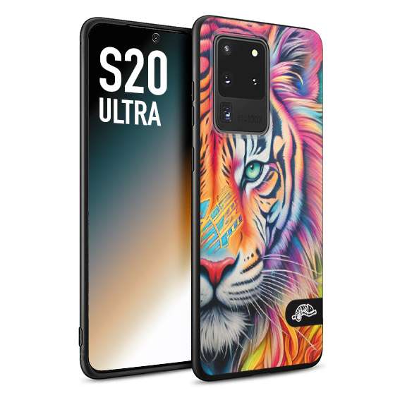 CUSTOMIZZA - Custodia cover nera morbida in tpu compatibile per Samsung S20 ULTRA animali color tigre tiger viso colori vibranti disegnato schizzo