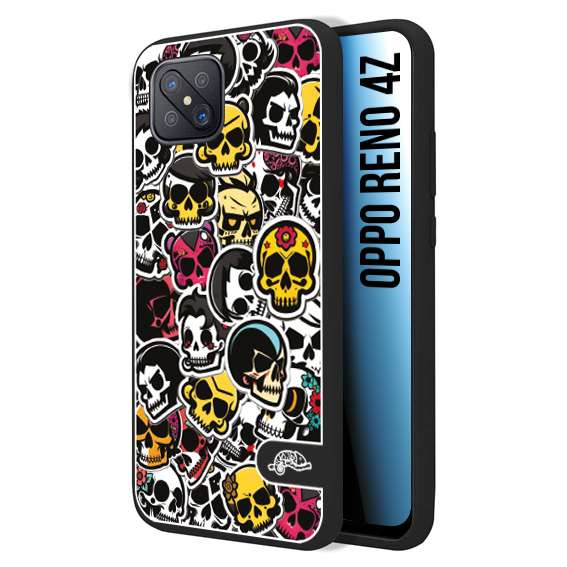 CUSTOMIZZA - Custodia cover nera morbida in tpu compatibile per Oppo Reno 4Z sticker bomb teschi colorati adesivi skulls skater snowboard