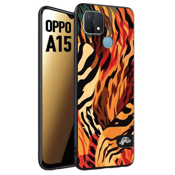 CUSTOMIZZA - Custodia cover nera morbida in tpu compatibile per Oppo A15 leopardato maculato tigrato tiger colorata gialla rossa arancio