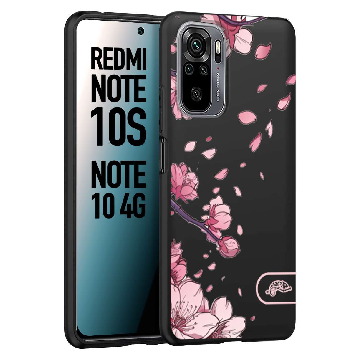 CUSTOMIZZA - Custodia cover nera morbida in tpu compatibile per Xiaomi Redmi Note 10S giapponese fiori di ciliegio in fiore a rilievo disegnata tattoo