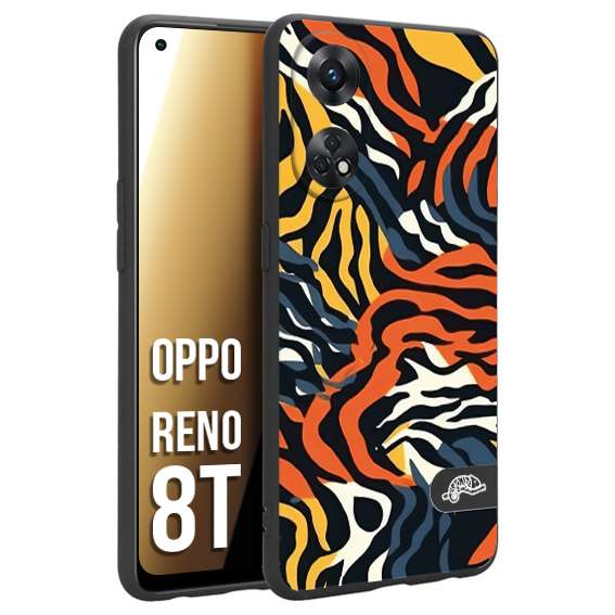 CUSTOMIZZA - Custodia cover nera morbida in tpu compatibile per Oppo Reno 8T leopardato maculato tigrato tiger colorata gialla blu arancio