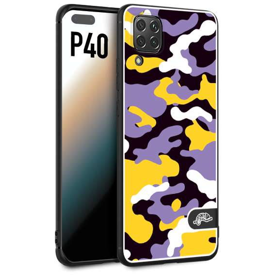 CUSTOMIZZA - Custodia cover nera morbida in tpu compatibile per Huawei P40 camouflage mimetico militare viola lilla giallo