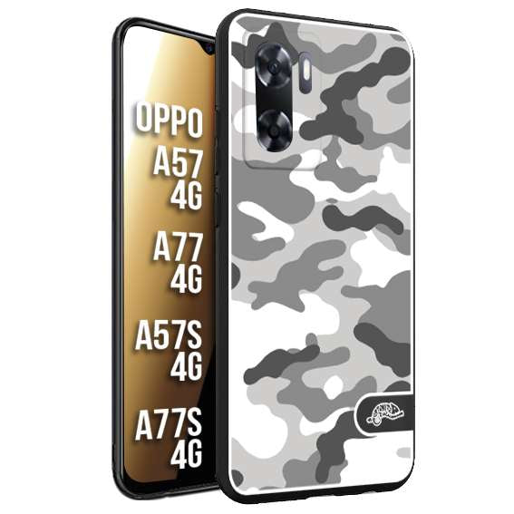 CUSTOMIZZA - Custodia cover nera morbida in tpu compatibile per Oppo A57 - A77 - A57S - A77S (4G) camouflage mimetico militare bianco white