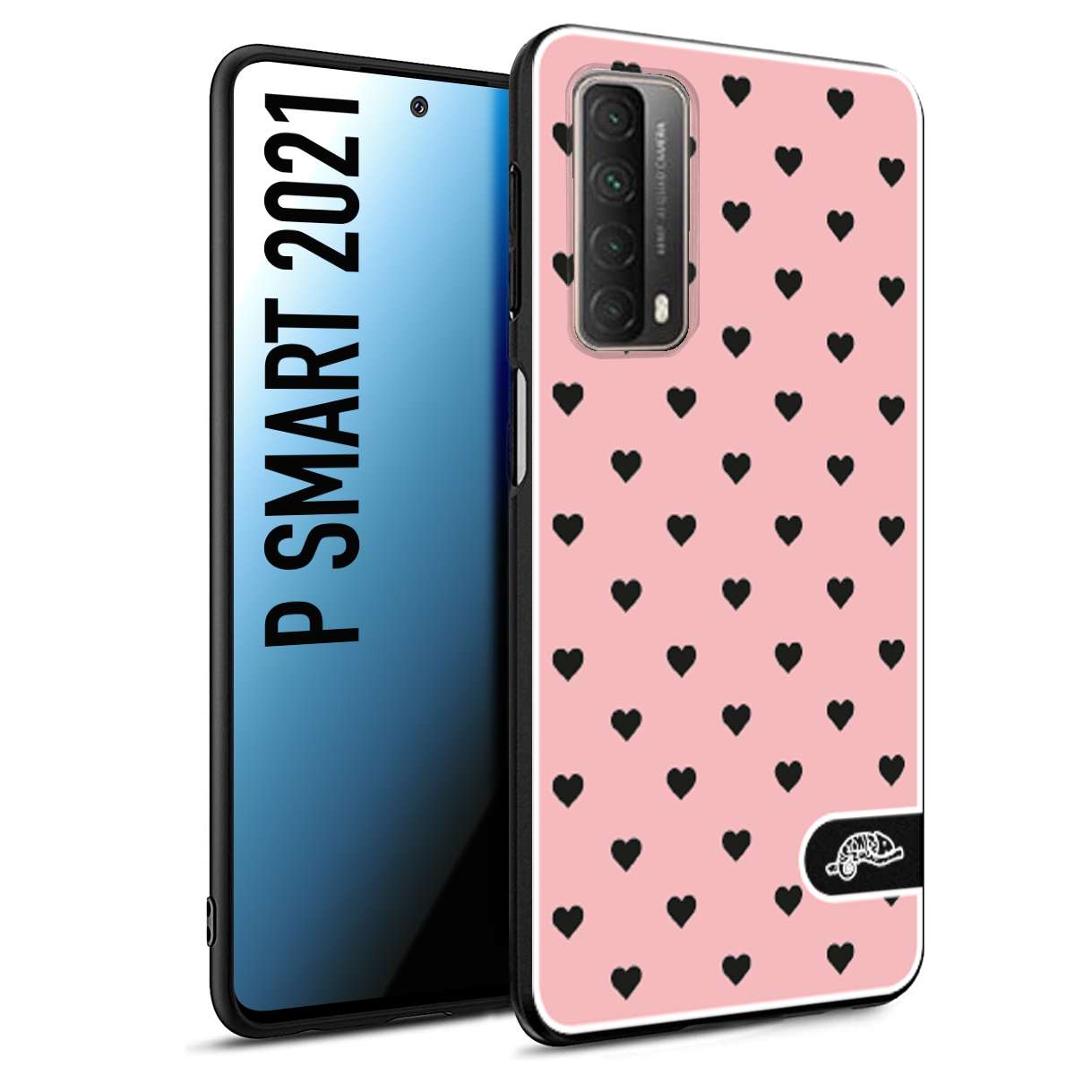 CUSTOMIZZA - Custodia cover nera morbida in tpu compatibile per Huawei P Smart 2021 cuori pois rosa donna pin up vintage