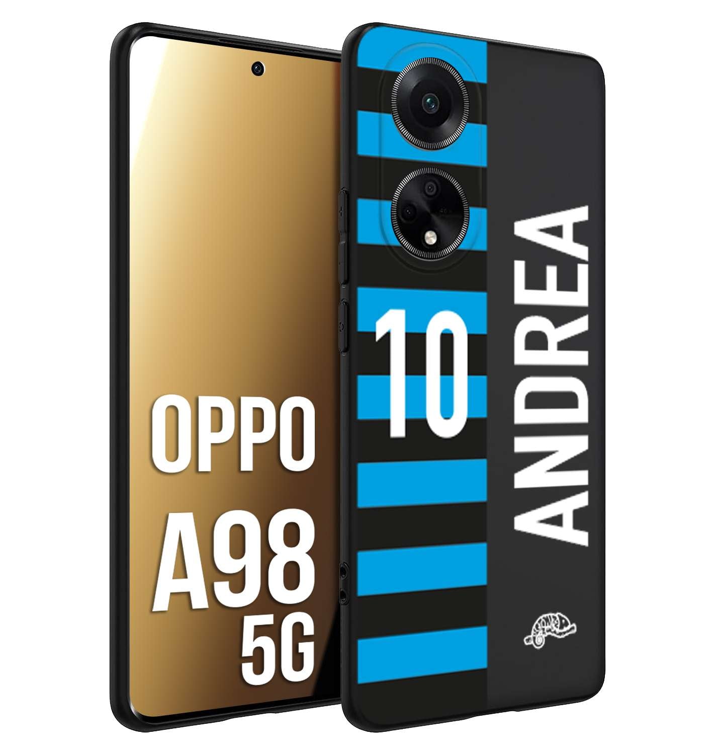 CUSTOMIZZA - Custodia cover nera morbida in tpu compatibile per Oppo A98 5G personalizzata calcio football nome e numero calciatori nerazzurra