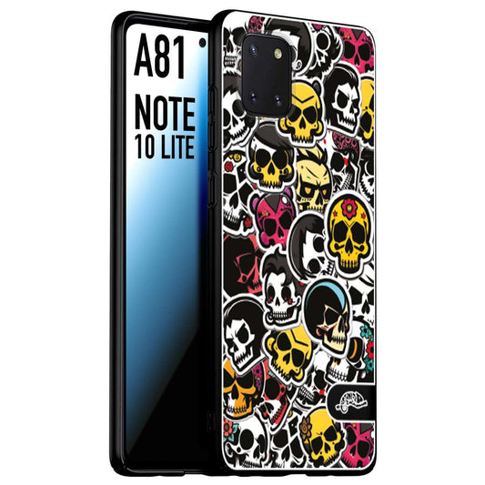 CUSTOMIZZA - Custodia cover nera morbida in tpu compatibile per Samsung A81 - Note 10 Lite sticker bomb teschi colorati adesivi skulls skater snowboard