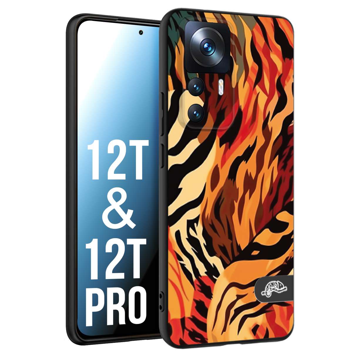 CUSTOMIZZA - Custodia cover nera morbida in tpu compatibile per Xiaomi 12T - 12T PRO leopardato maculato tigrato tiger colorata gialla rossa arancio