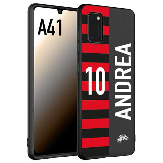 CUSTOMIZZA - Custodia cover nera morbida in tpu compatibile per Samsung A41 personalizzata calcio football nome e numero calciatori rossonera