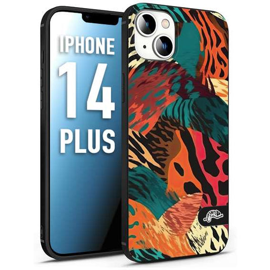 CUSTOMIZZA - Custodia cover nera morbida in tpu compatibile per iPhone 14 PLUS leopardato tigrato tiger colorata summer arancio verde fucsia