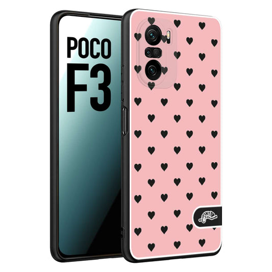 CUSTOMIZZA - Custodia cover nera morbida in tpu compatibile per Xiaomi Poco F3 cuori pois rosa donna pin up vintage