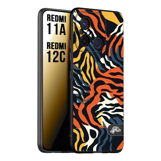 CUSTOMIZZA - Custodia cover nera morbida in tpu compatibile per Xiaomi Redmi 11A - 12C leopardato maculato tigrato tiger colorata gialla blu arancio