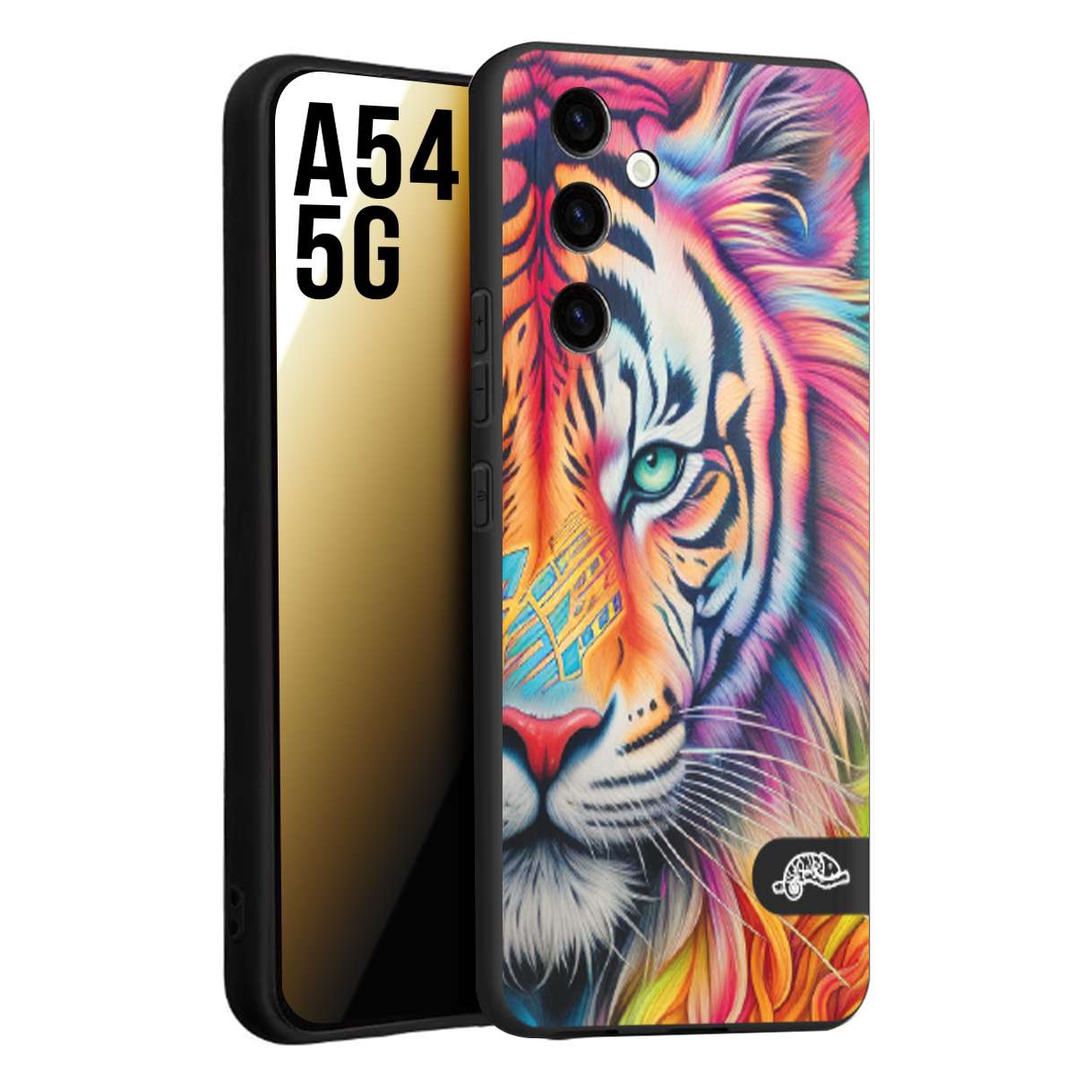 CUSTOMIZZA - Custodia cover nera morbida in tpu compatibile per Samsung A54 5G animali color tigre tiger viso colori vibranti disegnato schizzo