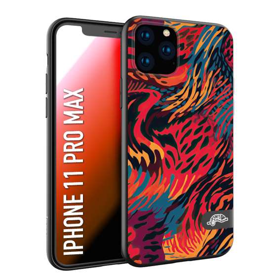 CUSTOMIZZA - Custodia cover nera morbida in tpu compatibile per iPhone 11 PRO MAX leopardato maculato tigrato colorata fiamme rossa blu arancione