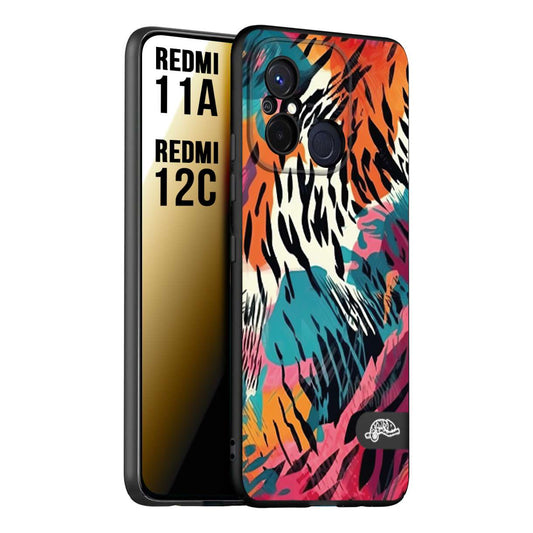 CUSTOMIZZA - Custodia cover nera morbida in tpu compatibile per Xiaomi Redmi 11A - 12C leopardato maculato tigrato tiger colorata summer color