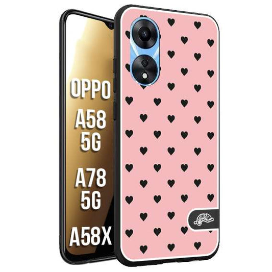 CUSTOMIZZA - Custodia cover nera morbida in tpu compatibile per Oppo A58 5G - A78 5G - A58X cuori pois rosa donna pin up vintage