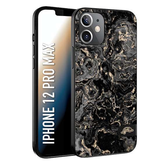 CUSTOMIZZA - Custodia cover nera morbida in tpu compatibile per iPhone 12 PRO MAX effetto marmo marble nero black venature dorato pietra