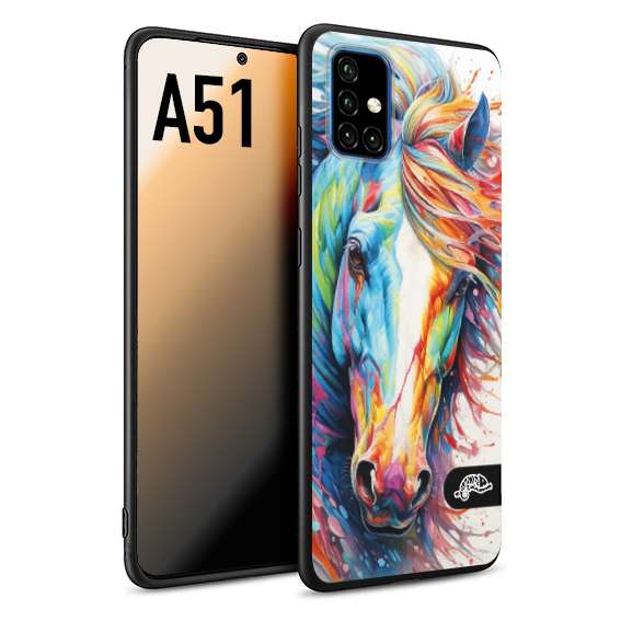 CUSTOMIZZA - Custodia cover nera morbida in tpu compatibile per Samsung A51 animali color cavallo horse viso colori vibranti disegnato schizzo