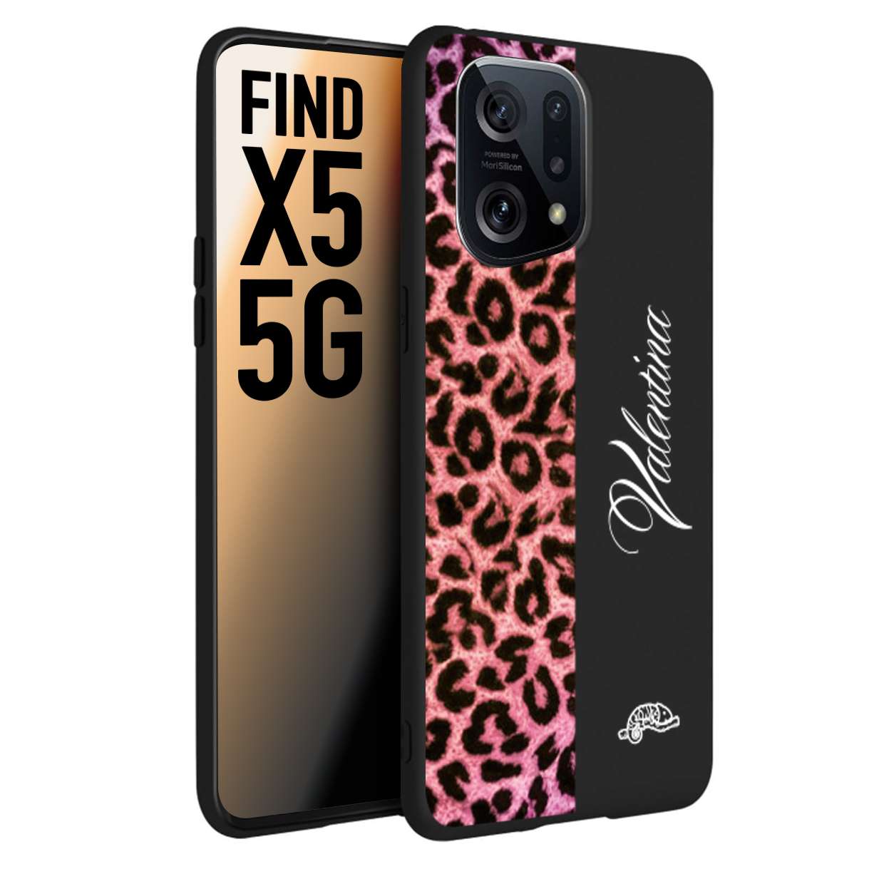 CUSTOMIZZA - Custodia cover nera morbida in tpu compatibile per Oppo Find X5 leopardato rosa fucsia personalizzata nome iniziali