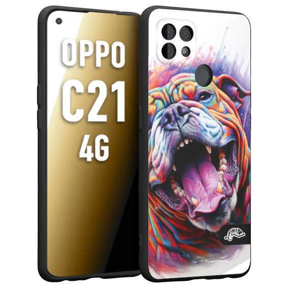 CUSTOMIZZA - Custodia cover nera morbida in tpu compatibile per Oppo Realme C21 4G animali color bulldog cane dog colori vibranti disegnato schizzo