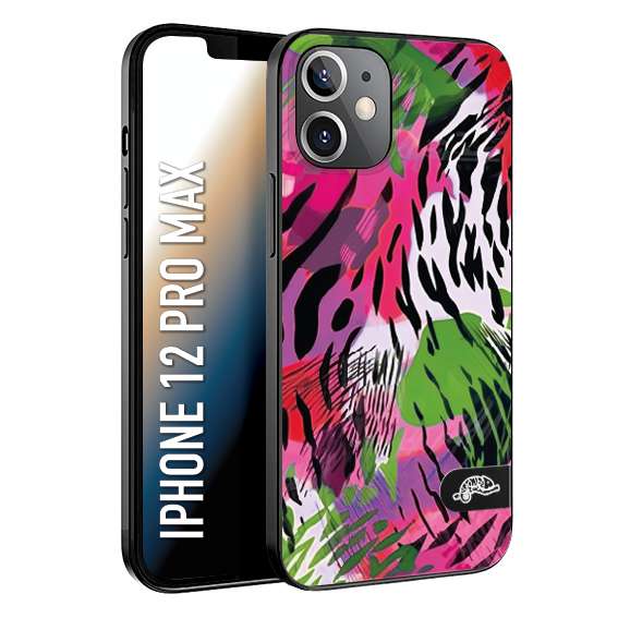 CUSTOMIZZA - Custodia cover nera morbida in tpu compatibile per iPhone 12 PRO MAX leopardato tigrato tiger colorata summer color verde fucsia