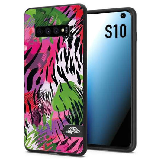 CUSTOMIZZA - Custodia cover nera morbida in tpu compatibile per Samsung S10 leopardato tigrato tiger colorata summer color verde fucsia