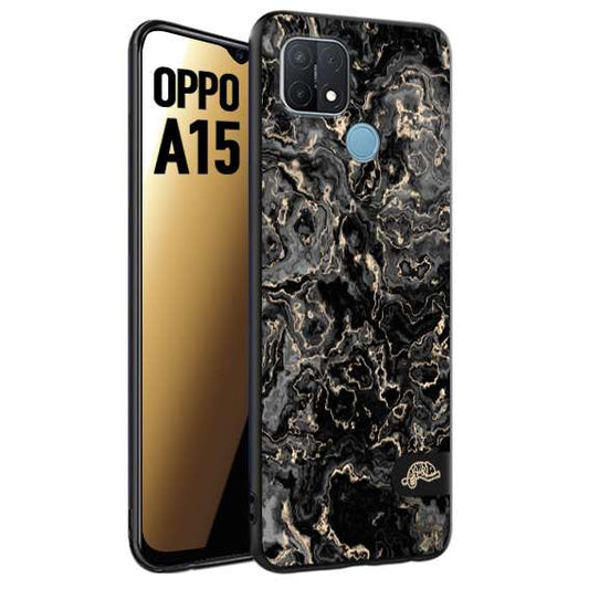 CUSTOMIZZA - Custodia cover nera morbida in tpu compatibile per Oppo A15 effetto marmo marble nero black venature dorato pietra