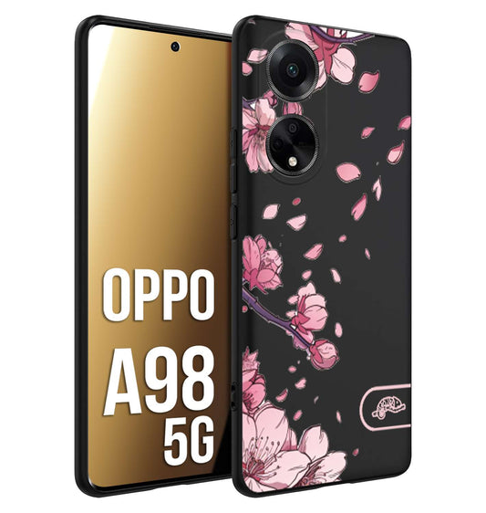 CUSTOMIZZA - Custodia cover nera morbida in tpu compatibile per Oppo A98 5G giapponese fiori di ciliegio in fiore a rilievo disegnata tattoo