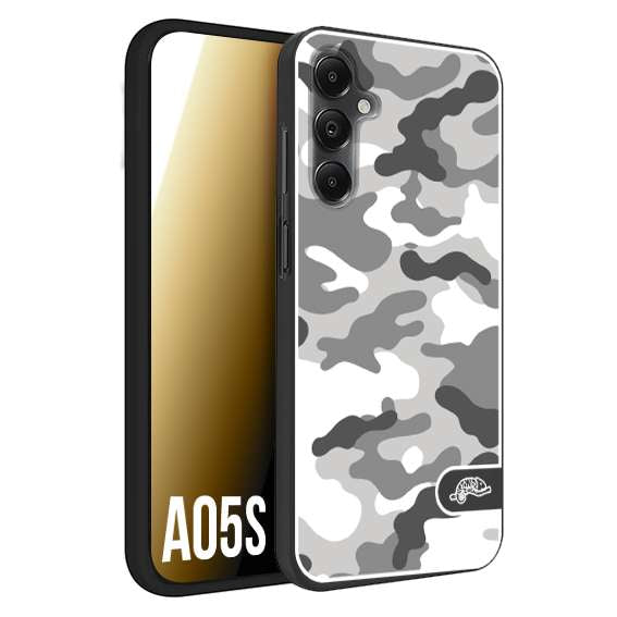 CUSTOMIZZA - Custodia cover nera morbida in tpu compatibile per Samsung A05S camouflage mimetico militare bianco white