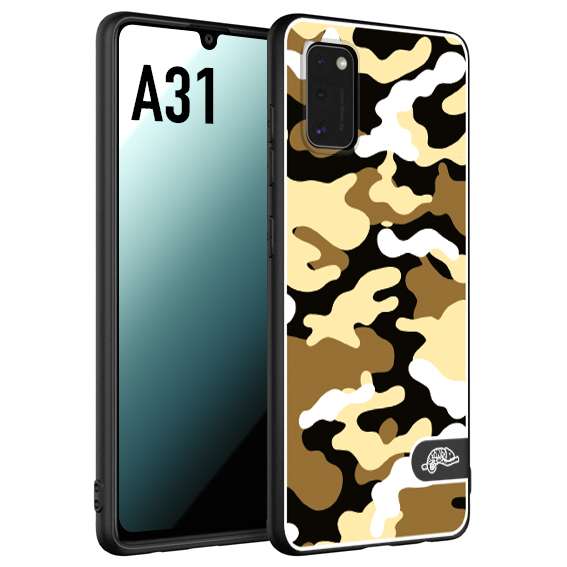 CUSTOMIZZA - Custodia cover nera morbida in tpu compatibile per Samsung A31 camouflage mimetico militare giallo desert brown