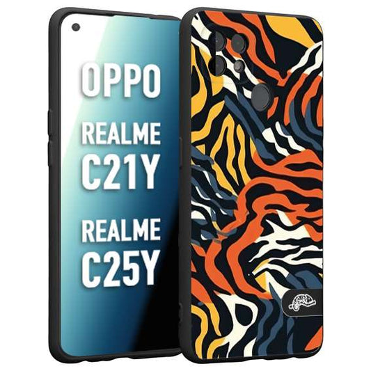 CUSTOMIZZA - Custodia cover nera morbida in tpu compatibile per Oppo Realme C21Y - C25Y leopardato maculato tigrato tiger colorata gialla blu arancio