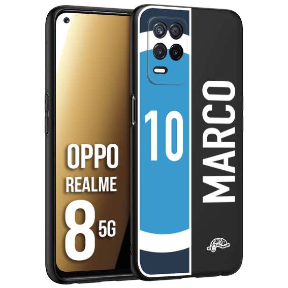 CUSTOMIZZA - Custodia cover nera morbida in tpu compatibile per Oppo Realme 8 5G personalizzata calcio football nome e numero calciatori biancoazzurri bianco celesti