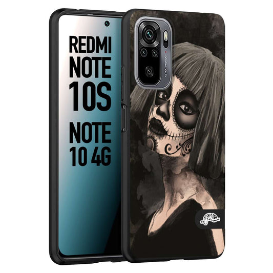 CUSTOMIZZA - Custodia cover nera morbida in tpu compatibile per Xiaomi Redmi Note 10S chicana messicana dea de la muerte donna santa tattoo disegnata