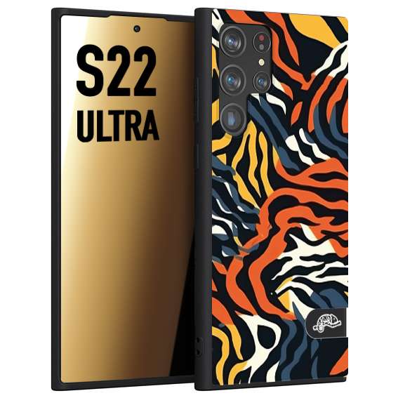 CUSTOMIZZA - Custodia cover nera morbida in tpu compatibile per Samsung S22 ULTRA leopardato maculato tigrato tiger colorata gialla blu arancio