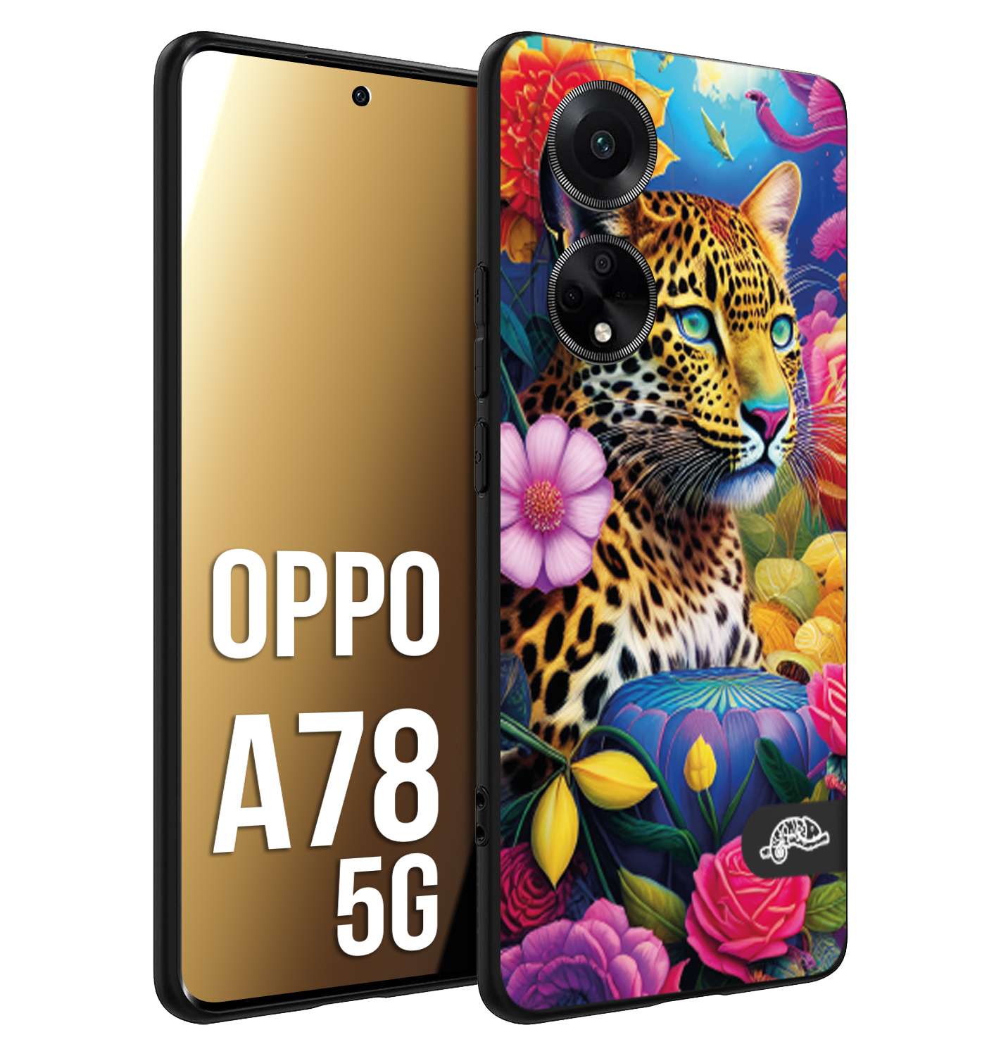 CUSTOMIZZA - Custodia cover nera morbida in tpu compatibile per Oppo A78 5G fiori astratti donna flower fantasia leopardo ghepardo animali colorati