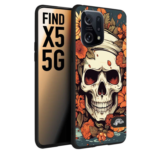 CUSTOMIZZA - Custodia cover nera morbida in tpu compatibile per Oppo Find X5 teschio skull flowers fiori tattoo disegnato alta definizione