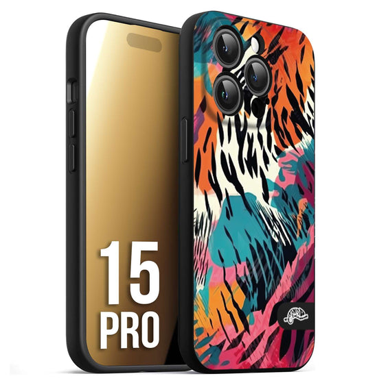 CUSTOMIZZA - Custodia cover nera morbida in tpu compatibile per iPhone 15 PRO leopardato maculato tigrato tiger colorata summer color