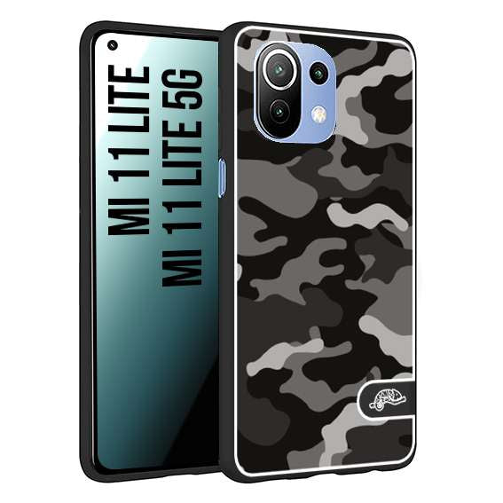 CUSTOMIZZA - Custodia cover nera morbida in tpu compatibile per Xiaomi Mi 11 Lite / Mi 11 Lite 5G camouflage mimetico militare nero black grigio