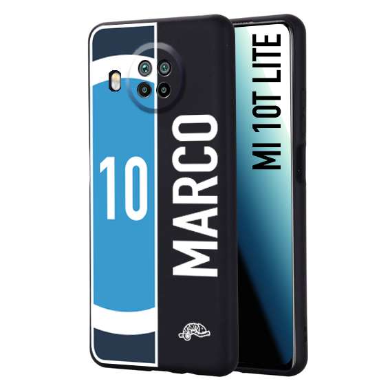 CUSTOMIZZA - Custodia cover nera morbida in tpu compatibile per Xiaomi Mi 10T LITE personalizzata calcio football nome e numero calciatori biancoazzurri bianco celesti