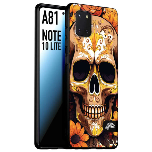 CUSTOMIZZA - Custodia cover nera morbida in tpu compatibile per Samsung A81 - Note 10 Lite teschio messicano colorato dorato fiori tattoo disegnato