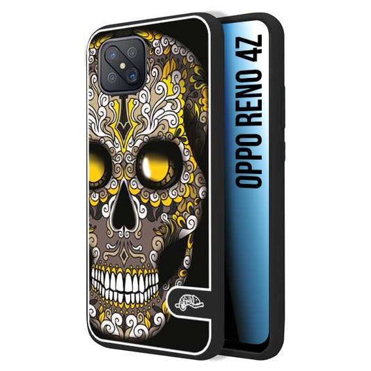 CUSTOMIZZA - Custodia cover nera morbida in tpu compatibile per Oppo Reno 4Z teschio messicano Mexican skull nero giallo